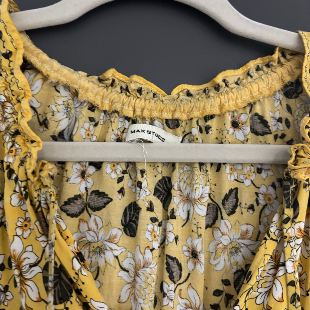 Max Studio Mustard Floral Tiered Maxi Dress | Boho Cottagecore Summer Dress - Picture 3 of 5
